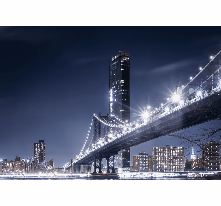 Papel mural new york vista nocturna del puente de brooklyn - TenVinilo