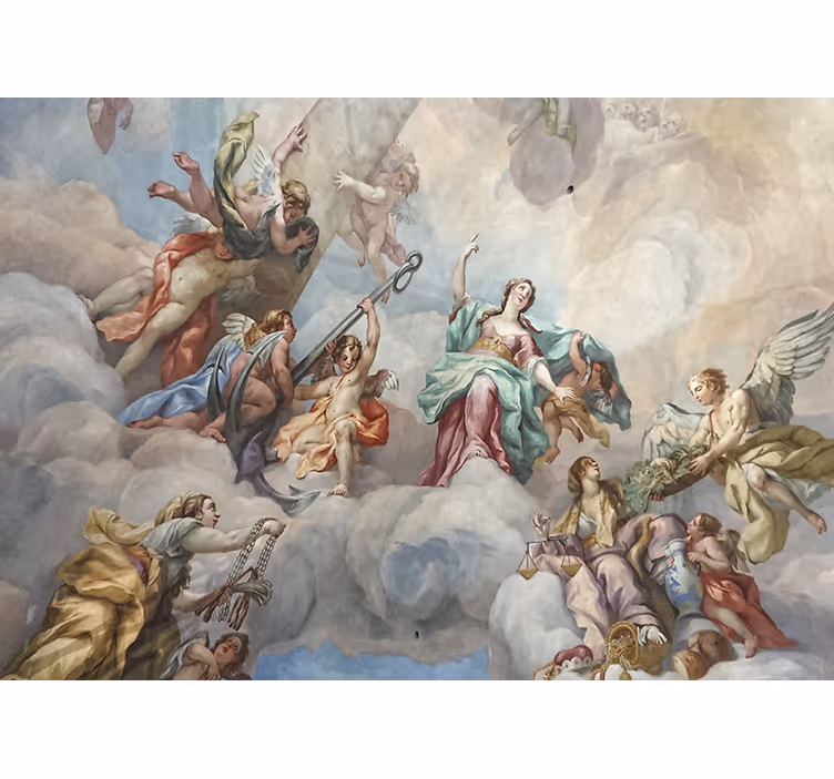 Mural de arte clásico figuras celestiales arriba - TenVinilo