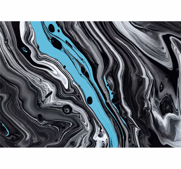 Mural abstracto flujo negro y aqua - TenVinilo