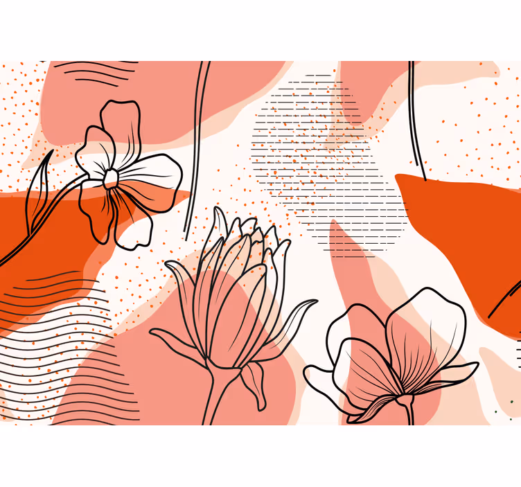 Papel mural flores arte lineal floral - TenVinilo