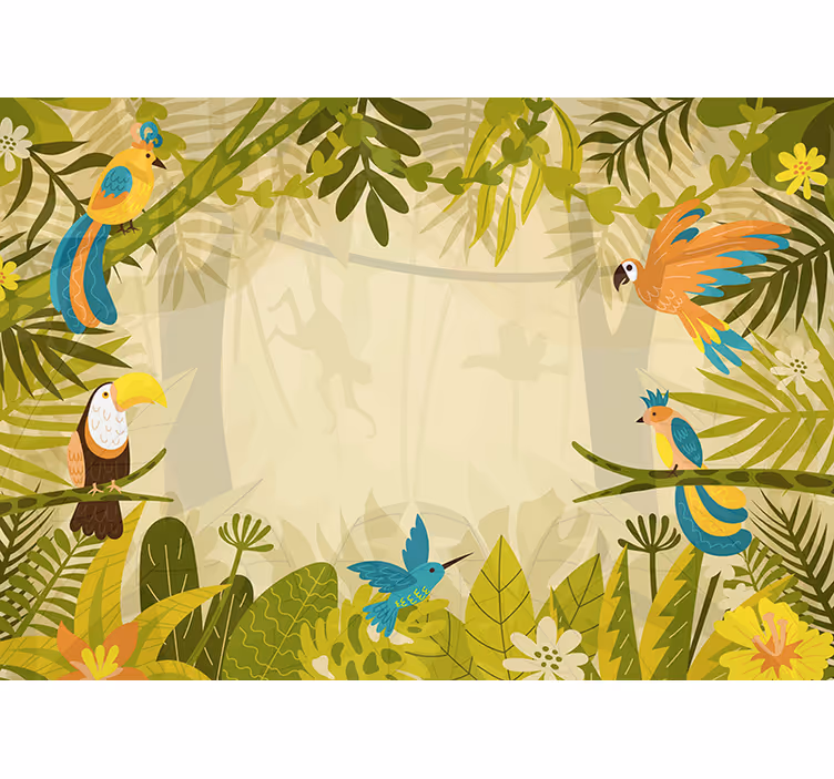 Fotomural de bosque Plantas tropicales y animales salvajes. - TenVinilo