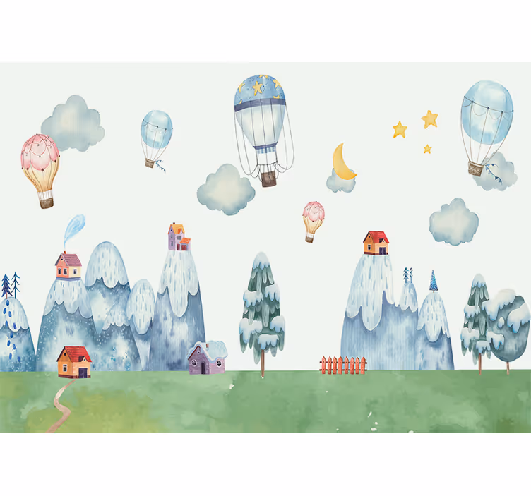 Papel mural para bebé globos de aire caliente divertidos - TenVinilo
