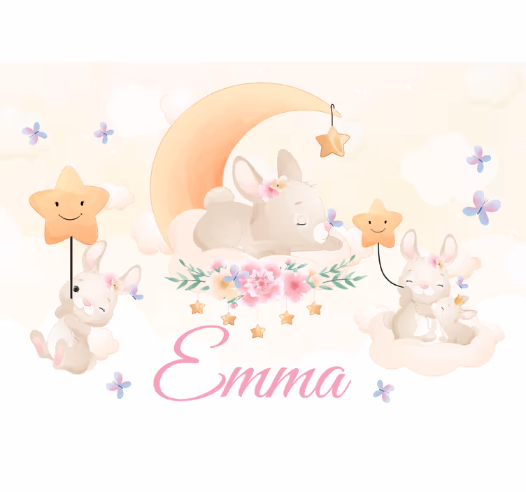 Papel mural infantil conejo luna estrellas - TenVinilo