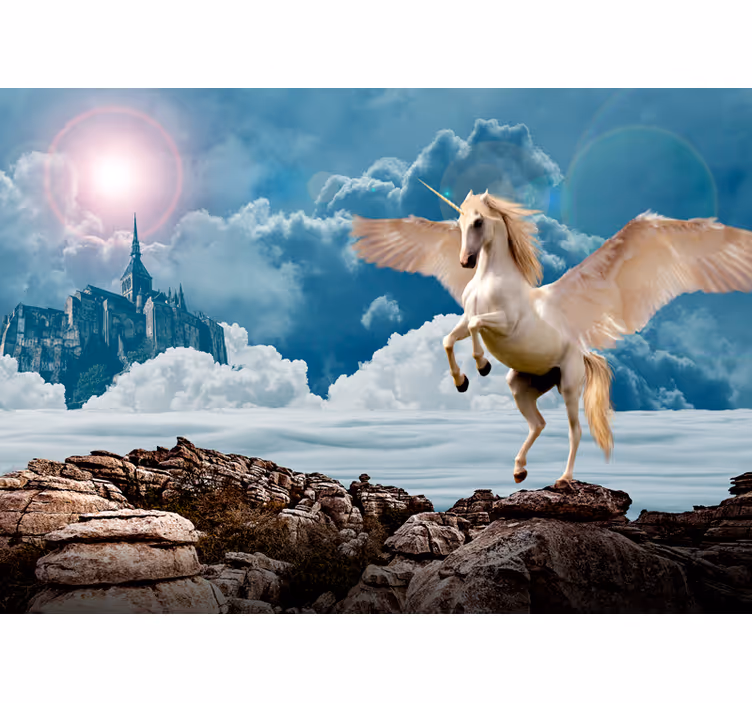 Papel mural fantasía vuelo del unicornio majestuoso - TenVinilo