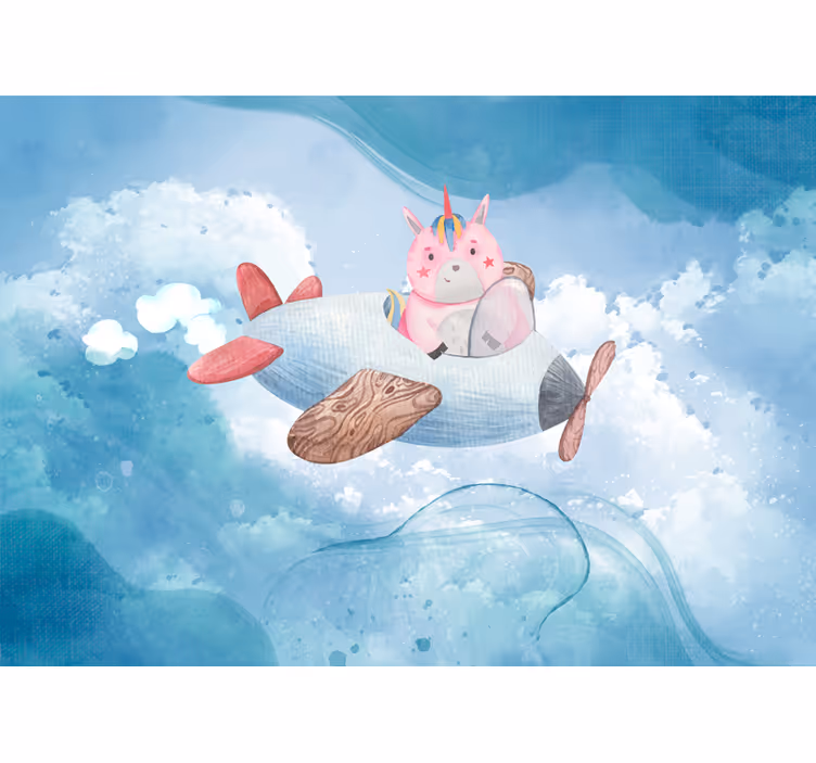 Papel mural fantasía avión unicornio volador - TenVinilo