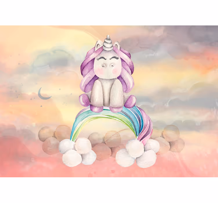 Papel mural fantasía unicornio lindo arcoíris - TenVinilo