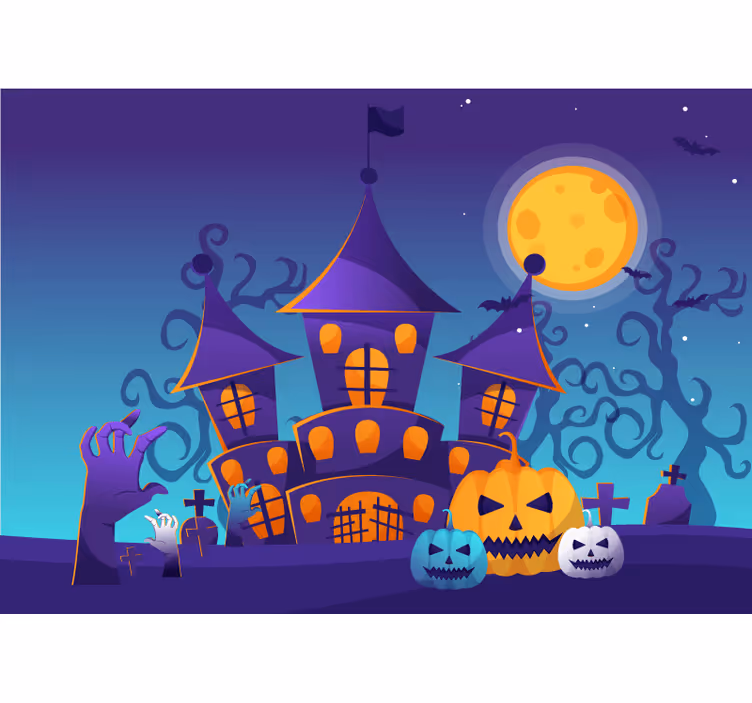 Papel mural halloween escena de castillo embrujado - TenVinilo