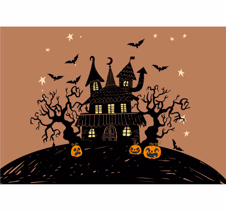 Papel mural halloween castillo de calabazas encantado - TenVinilo