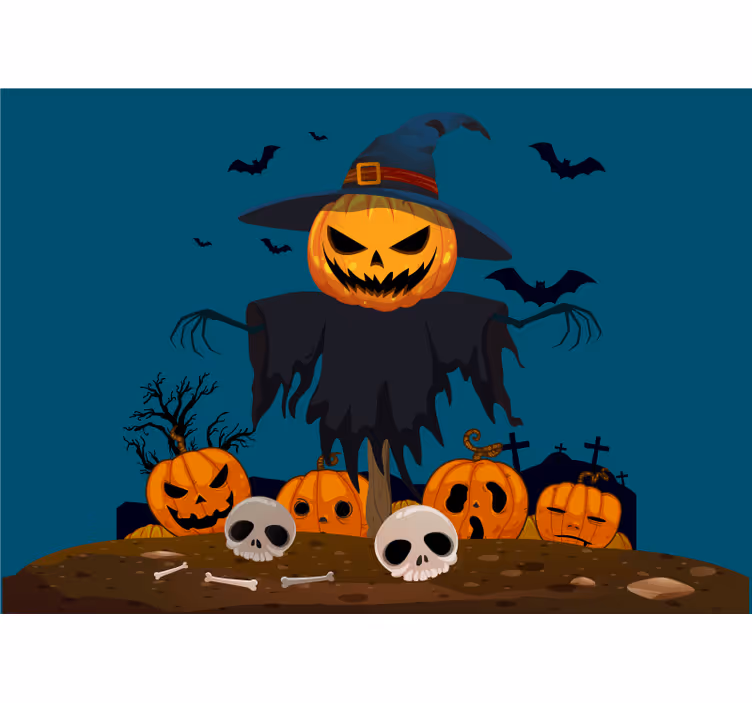 Papel mural halloween espantapájaros calabaza tenebroso - TenVinilo