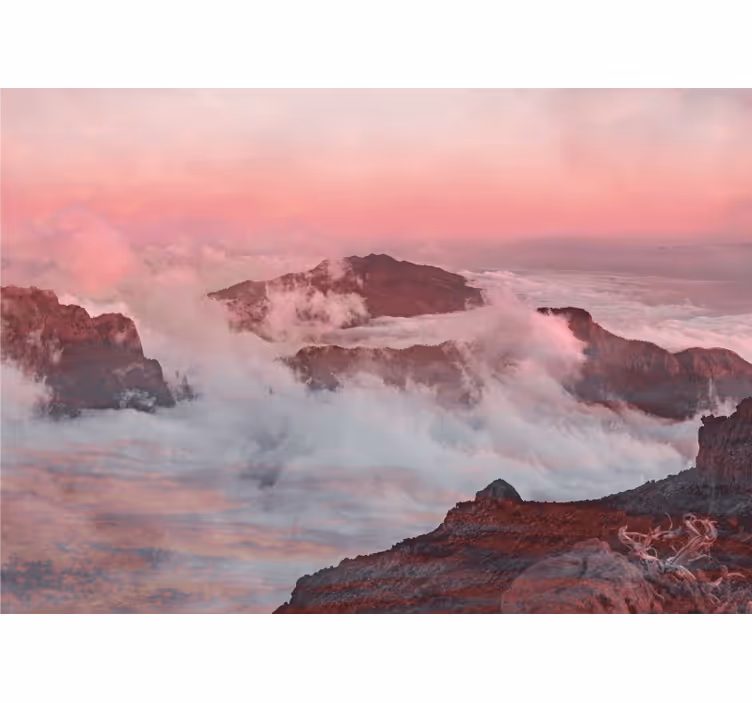 Papel mural paisajes nubes rosas montañosas - TenVinilo