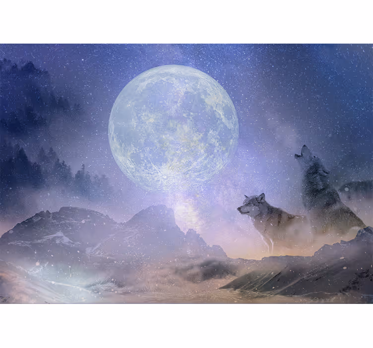Papel mural selva lobos majestuosos a la luz de la luna - TenVinilo