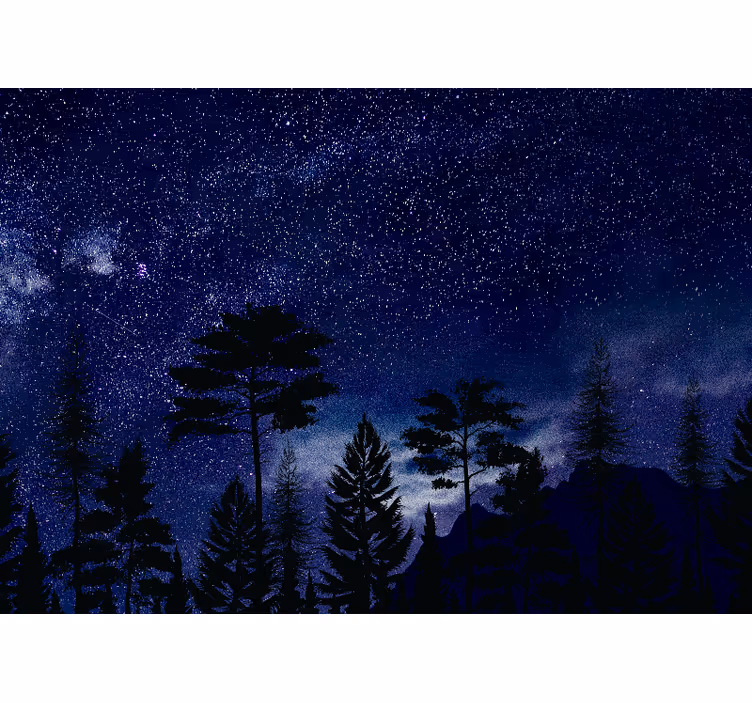 Papel mural cielo siluetas de bosque estrellado - TenVinilo