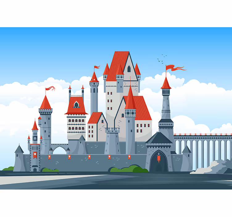 Papel mural fantasía castillo con techos rojos - TenVinilo