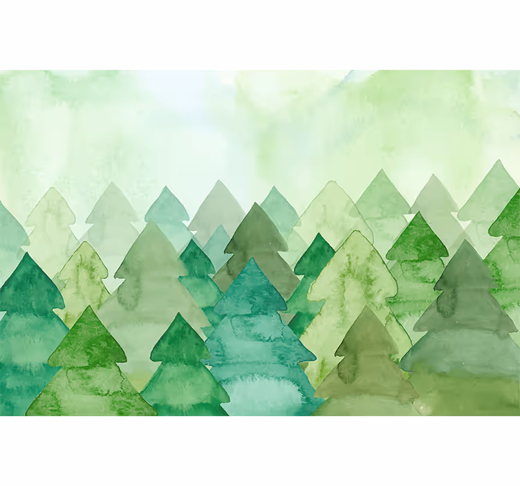 Papel mural bosque pinos verdes exuberantes - TenVinilo