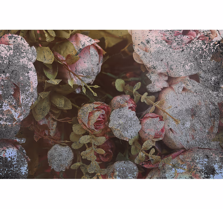Papel mural flores rosas y hojas - TenVinilo