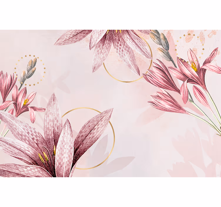 Papel mural flores lirios rosados en flor - TenVinilo