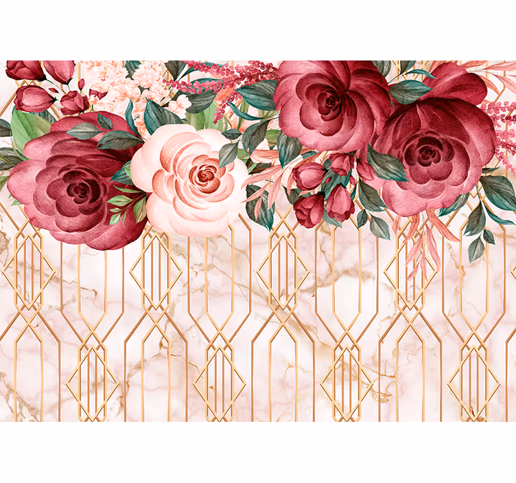Papel mural flores fusión geométrica rosa - TenVinilo