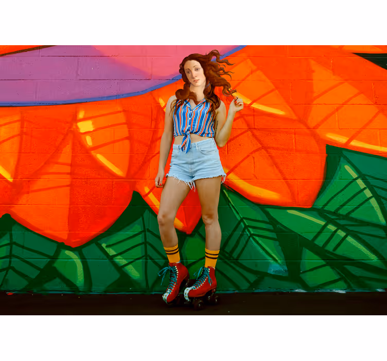 Mural graffiti patinadora audaz - TenVinilo