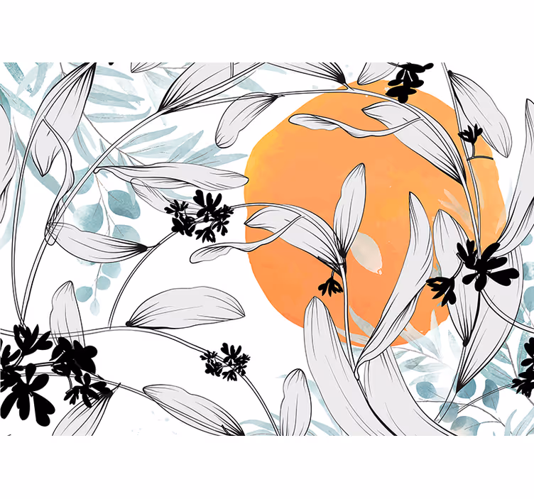 Papel mural flores y patrones de hojas botánicas - TenVinilo