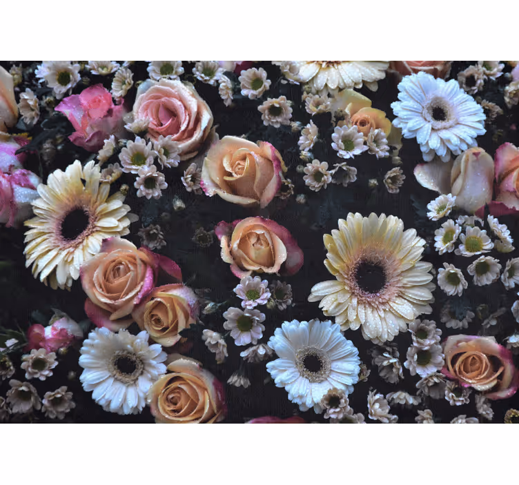 Papel mural flores rosas y margaritas - TenVinilo