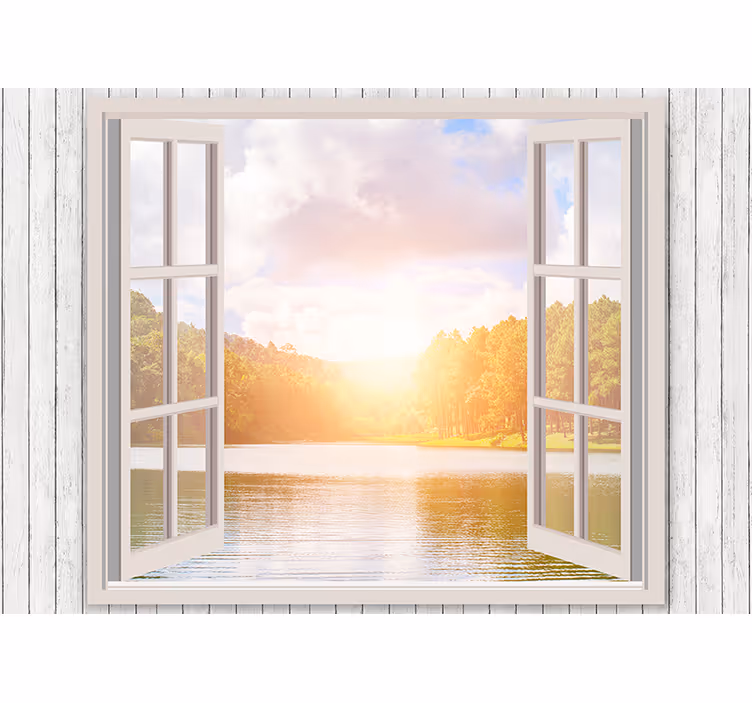Papel mural naturaleza amanecer sobre el lago - TenVinilo