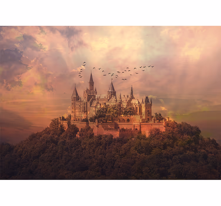 Papel mural fantasía paisaje del castillo majestuoso - TenVinilo