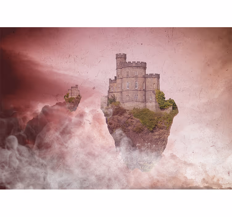 Papel mural fantasía paisaje del castillo flotante - TenVinilo