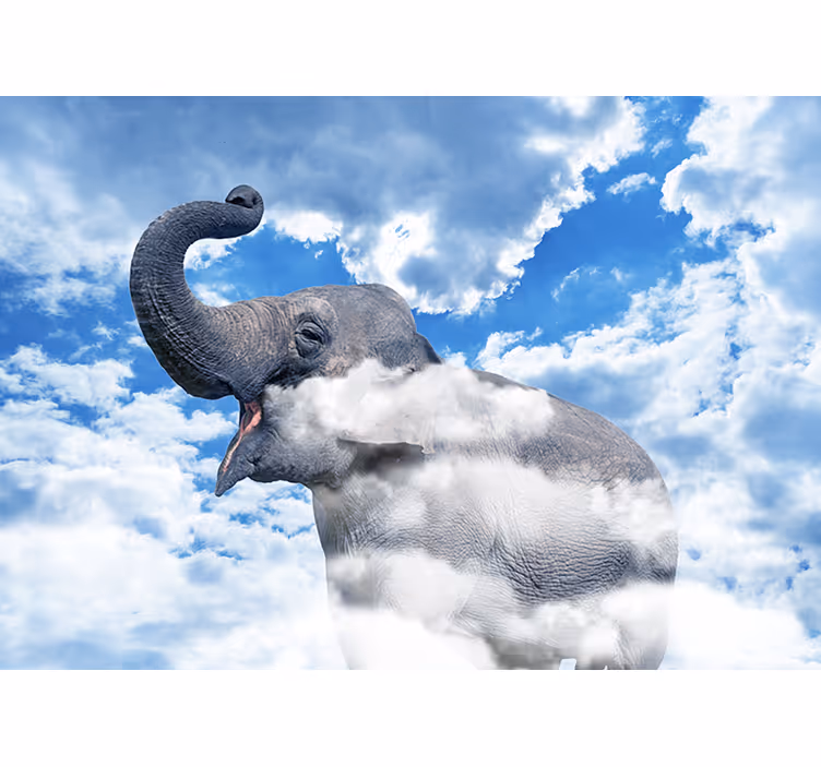 Papel mural animales elefante en nubes - TenVinilo