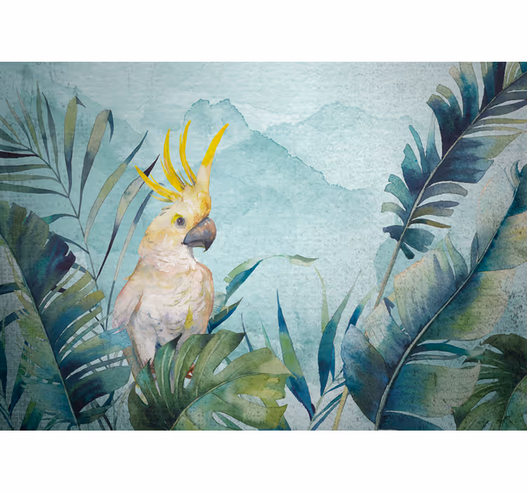 Mural de animales cacatúa en follaje - TenVinilo
