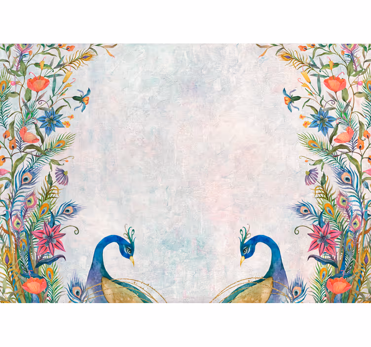 Papel mural despacho elegantes pavos reales abrazan - TenVinilo