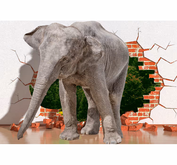 Papel mural 3d elefante rompiendo pared - TenVinilo