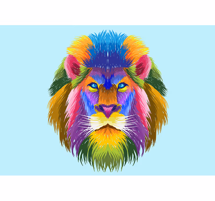 Papel mural leones retrato de león colorido - TenVinilo
