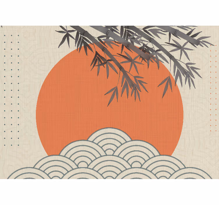 Papel mural zen bambú y sol naranja - TenVinilo