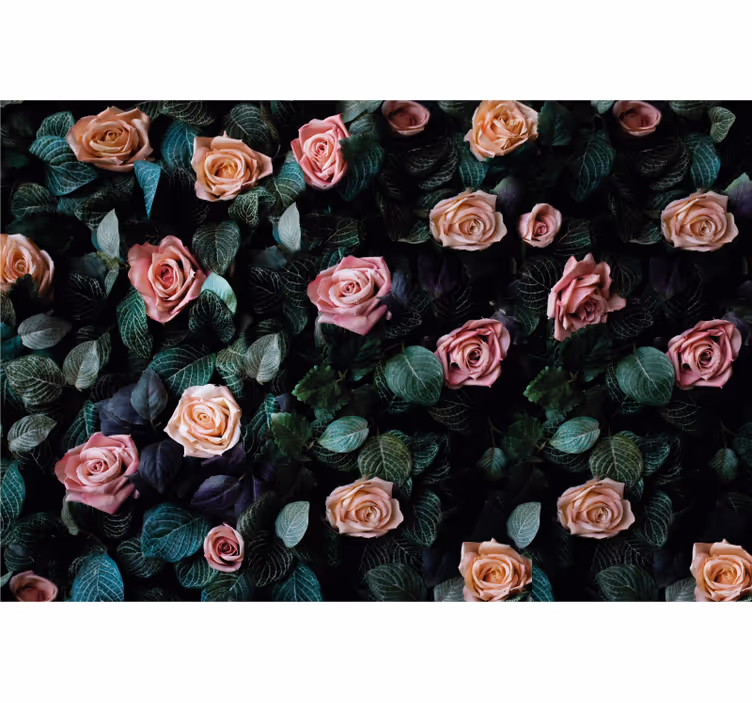 Papel mural flores rosas y follaje - TenVinilo