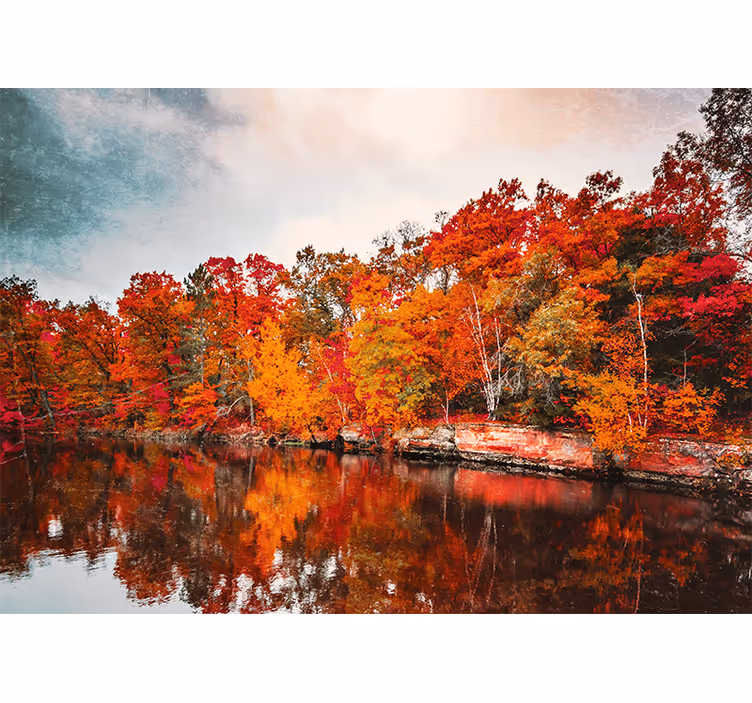 Fotomural de bosque Reflejo del bosque de otoño en el lago - TenVinilo