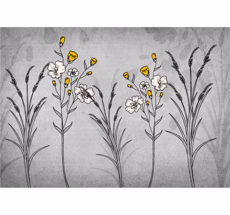 Papel mural flores bocetos florales vintage - TenVinilo