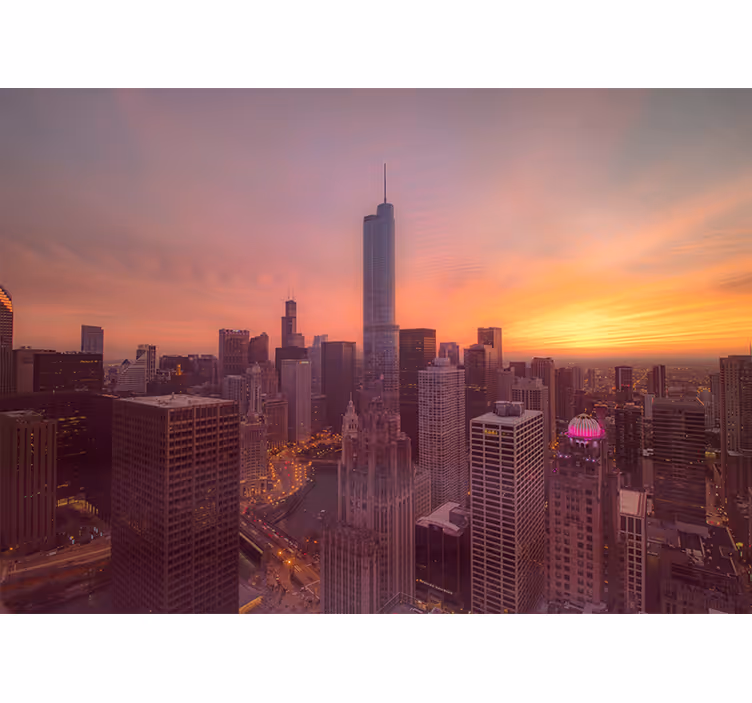 Papel mural ciudades chicago horizonte al atardecer - TenVinilo