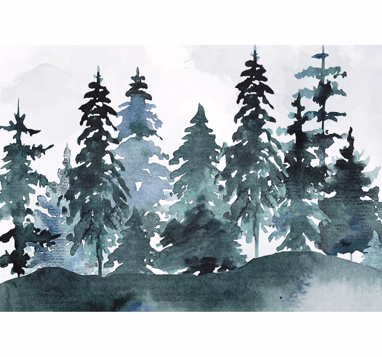 Papel mural naturaleza paisaje de pinos majestuosos - TenVinilo