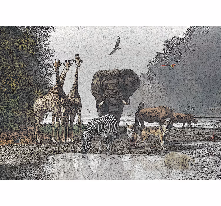 Fotomural de bosque Animales salvajes de la selva - TenVinilo
