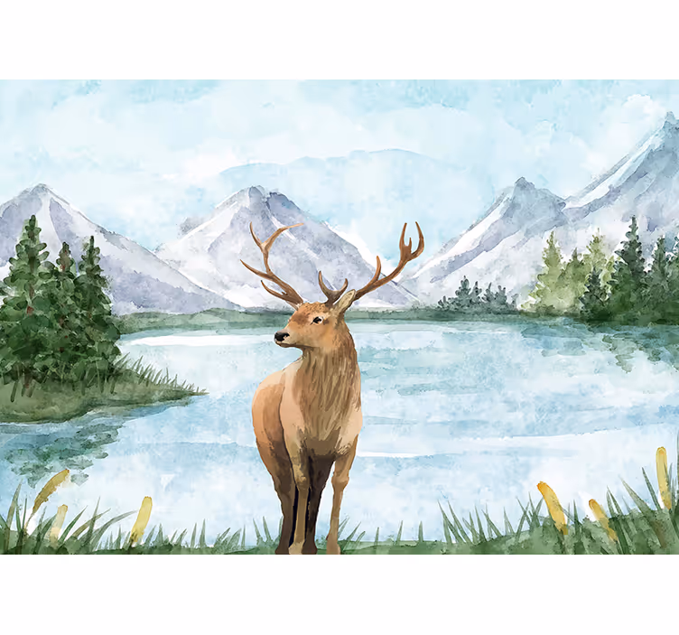 Mural de animales paisaje de alces majestuosos - TenVinilo