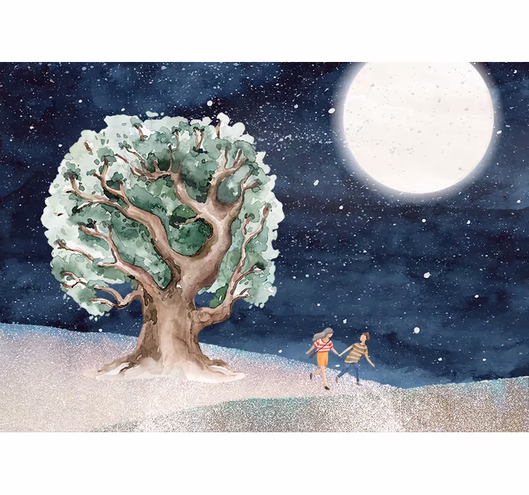 Papel mural naturaleza aventura del árbol iluminado - TenVinilo