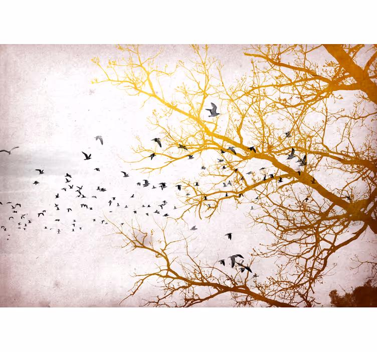 Fotomural animale Pájaros de árbol dorado - TenVinilo