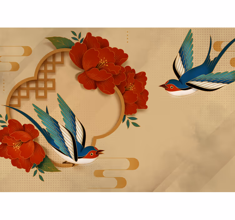 Papel mural flores golondrina y flores - TenVinilo