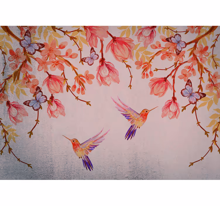 Papel mural flores colibríes y flores - TenVinilo