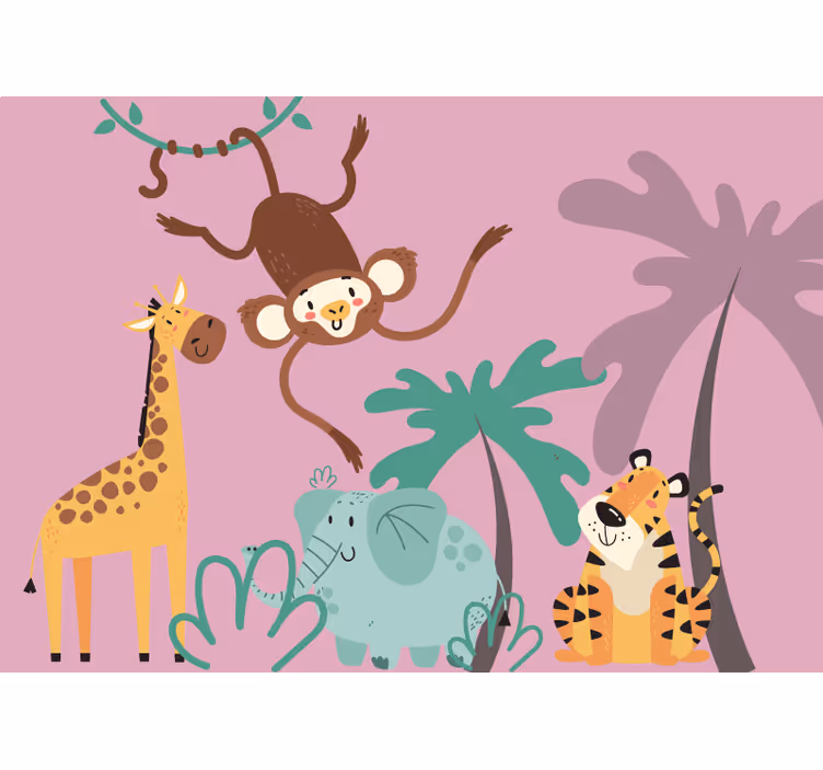 Mural de animales amigos juguetones de la jungla - TenVinilo