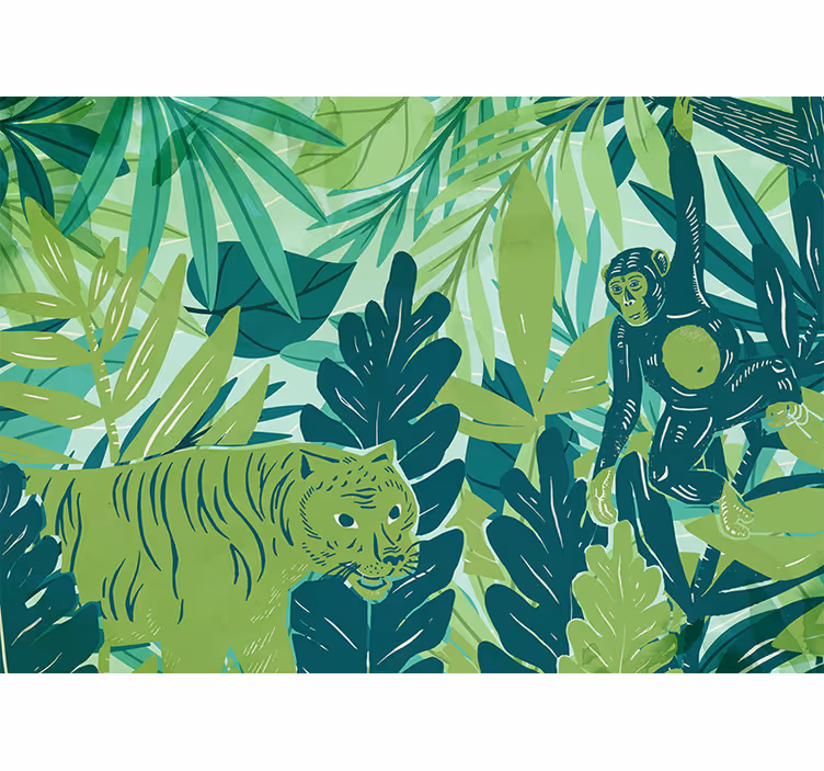 Papel mural selva aventura de animales tropicales - TenVinilo