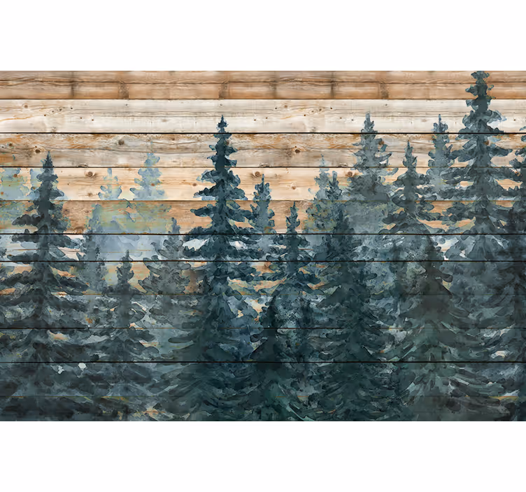 Papel mural salón sereno bosque de pinos - TenVinilo