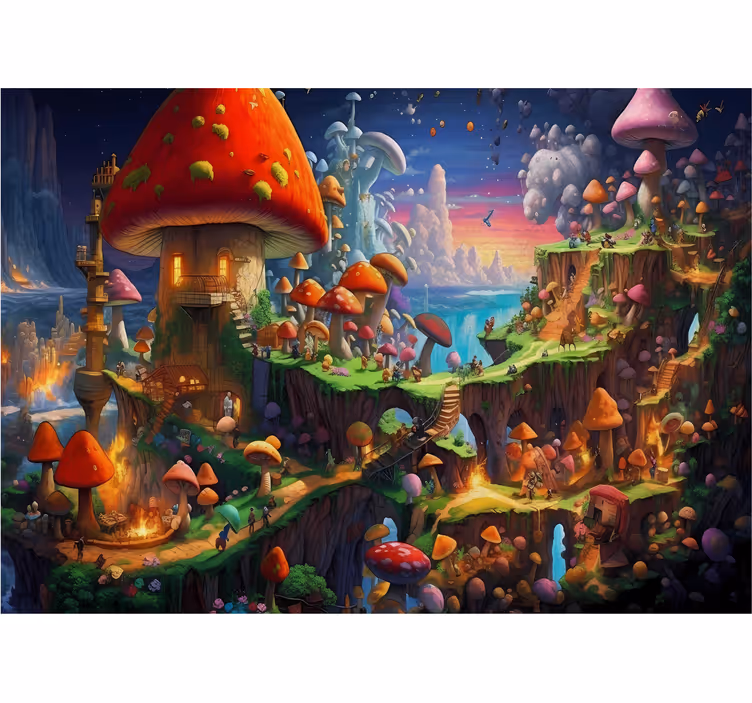 Papel mural dormitorio juvenil mundo de los hongos - TenVinilo
