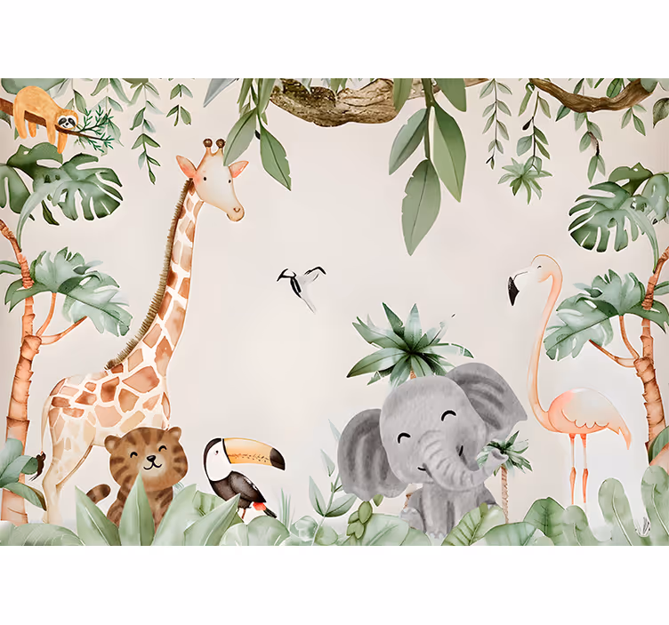 Papel mural animales sabana infantil - TenVinilo