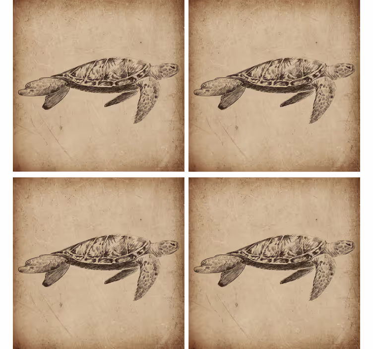 Posavasos vintage ilustración tortuga nadando - TenVinilo